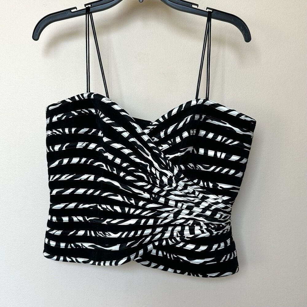 Vtg Joseph Ribkoff Crop Cami Corset Top Womens 8 Black White Back Zip Party City